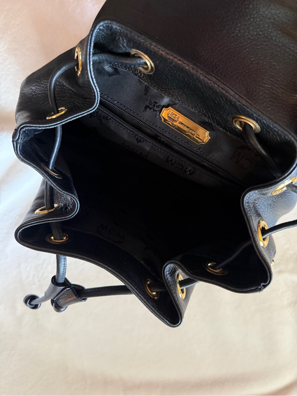 MCM Vintage Black Leather Backpack with Gold Logo Hardware - Picture 9 of 11